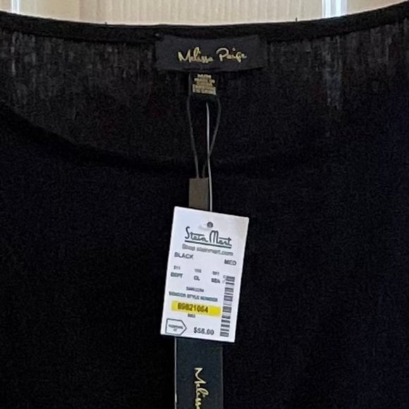 NWT MELISSA PAIGE WOMAN'S BLACK TOP BLOUSE 3/4 SLEEVE BANDING ANGLED HEM SZ M - Picture 7 of 7